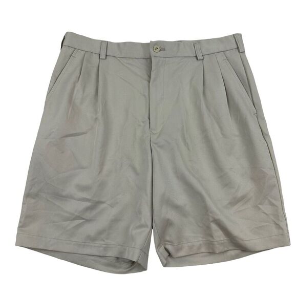Slazenger Men's Beige Pleated Shorts Size 34 100% Polyester Golf 9" Inseam - Picture 1 of 6